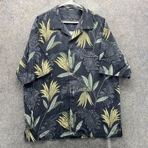 Tommy Bahama Shirt Mens Large Black Silk Hawaiian Short Sleeve Button Front